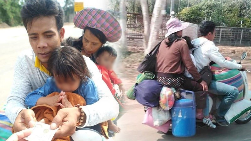 น้ำใจคนไทย ! ช่วยเหลือ "ครอบครัว" โดนนายจ้างเบี้ยวเงิน ซ้อนจยย. 5 คน กลับบ้านเกิด ล่าสุดส่งขึ้นรถตู้กลับบ้านแล้ว