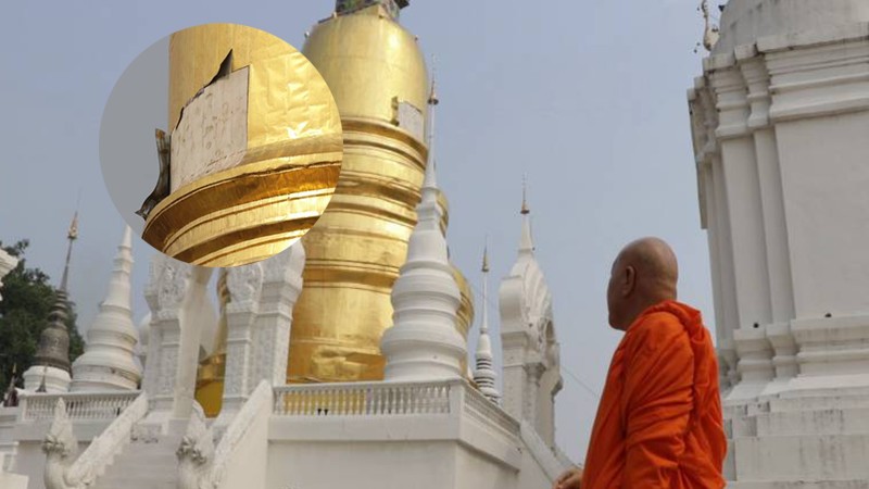 พายุฤดูร้อนพัดถล่ม "เชียงใหม่" แผ่นทองจังโกหุ้มพระเจดีย์ "วัดสวนดอก" ปลิวหลุดเสียหาย