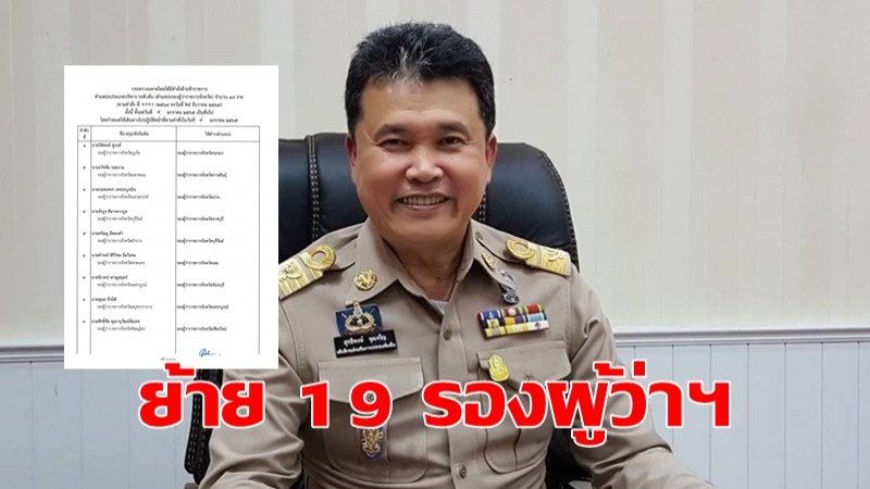 มหาดไทย มีคำสั่งย้ายข้าราชการ ตำแหน่ง รองผู้ว่าฯ จำนวน 19 ราย