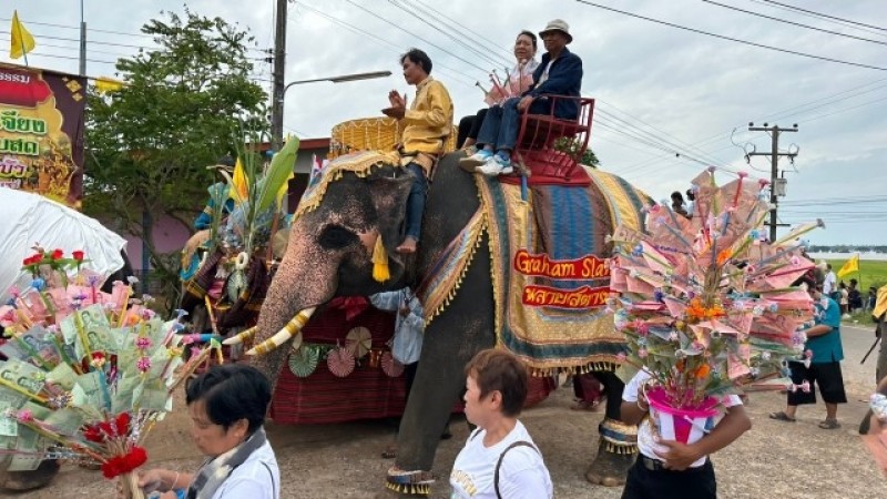 วัดป่าอาเจียง จ.สุรินทร์ จัดงานกฐินยิ่งใหญ่ ช้าง 150 เชือก ร่วมแห่องค์กฐินสามัคคี