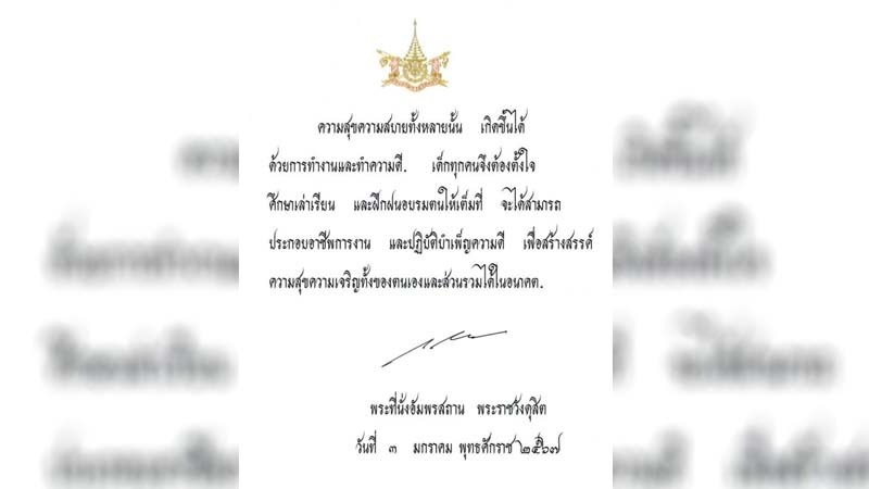 พระบาทสมเด็จพระเจ้าอยู่หัว พระราชทานพระบรมราโชวาท เนื่องในวันเด็กแห่งชาติ ปี 2567