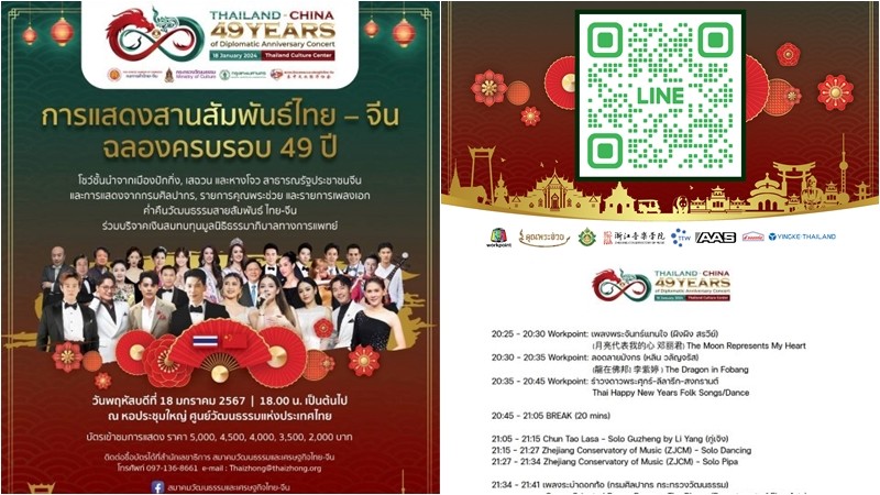 การแสดงสานสัมพันธ์ไทย-จีน ฉลองครบรอบ 49 ปี พบโชว์ชั้นนำจากเมืองปักกิ่ง และการแสดงจากกรมศิลปากร