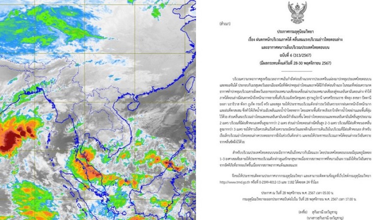 กรมอุตุฯประกาศ ฉ.6 เตือน ใต้ฝนตกหนักถึงหนักมาก ไทยตอนบน หนาวเย็น