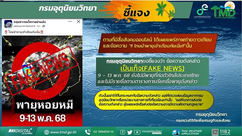 กรมอุตุฯ เตือน พายุหอยหมี เข้าไทย 9-13 พ.ค.นี้ ไม่มีจริง