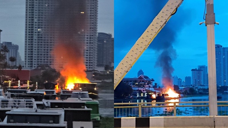 เพลิงไหม้เรือนำเที่ยว 2 ลำ จอดเทียบท่าเรือโรงแรมดัง กลางแม่น้ำเจ้าพระยา