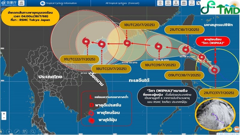 กรมอุตุฯ เตือน 61 จว. รับมือพายุ ”วิภา” ฝนตกหนัก 19-24 ก.ค.