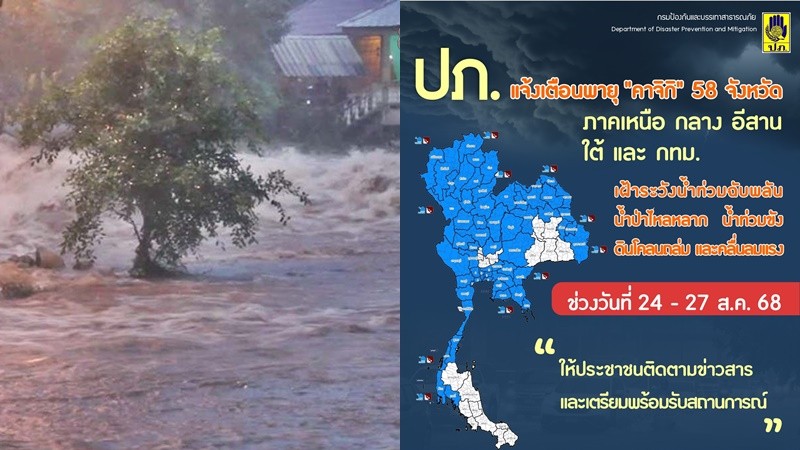 ปภ. แจ้งเตือนพายุ "คาจิกิ" 58 จังหวัด เฝ้าระวังน้ำท่วมฉับพลัน