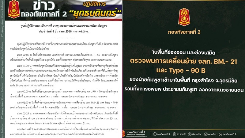 “ทภ.2” พบเขมร เสริมอาวุธหนักประชิดชายแดน